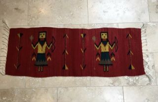 VTG Zapotec Mexico Table Runner HUNTER Southwest Decor Hand Woven Wool 14”x39” 2