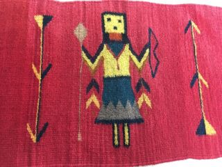 VTG Zapotec Mexico Table Runner HUNTER Southwest Decor Hand Woven Wool 14”x39” 4