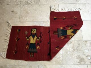 VTG Zapotec Mexico Table Runner HUNTER Southwest Decor Hand Woven Wool 14”x39” 7