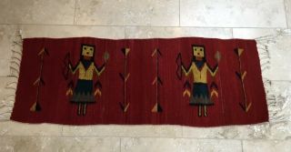VTG Zapotec Mexico Table Runner HUNTER Southwest Decor Hand Woven Wool 14”x39” 8