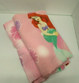 Disney Vintage The Little Mermaid Twin Flat,  Fitted Bed Sheet Set Pink Fabric
