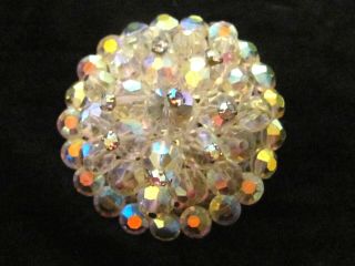 Sparkling Vintage Ab Crystal Bead & Rhinestone Brooch Pin