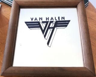Vintage 1980’s Van Halen Carnival Glass Mirror Wooden Picture Frame Rock Metal