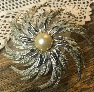 Vintage Sarah Coventry Silver Tone & Faux Pearl Brooch