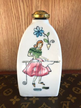 Vintage C.  1940s Ceramic Figural Iron Painted Woman Laundry Sprinkler Bottle