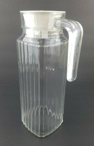 Vintage Arc Clear Glass Refrigerator Pitcher Ribbed With Lid Juice Milk