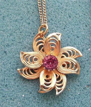 " Field Flower " Pendant Necklace - Sarah Coventry Jewelry - Sara Cov - Vtg