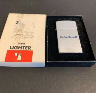 Vintage Zippo Slim Lighter Rare Advertising Certainteed Z3