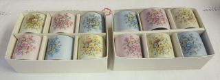Set Of 12 Lovely Vintage Porcelain Napkin Rings With Wildflowers,  Made In Japan
