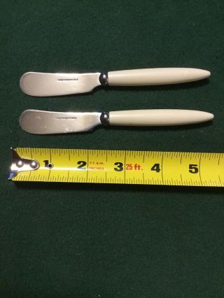 Vintage Inox Cheese Knives Set Of 2 Made In Italy Silver Ivory Colored Handle