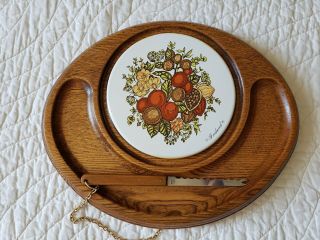 Vintage Goodwood Cheese & Cracker Tray W - Knife Wood Clear Glass Dome Japan 3