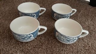 Vintage Royal China Currier & Ives Set Of 4 Coffee Cups.  The Road,  Winter Sleigh