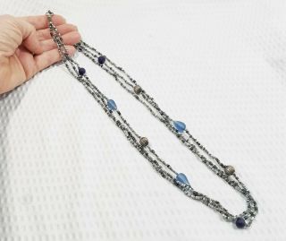Vintage Blue And Gray Seed Bead Multi Strand Necklace