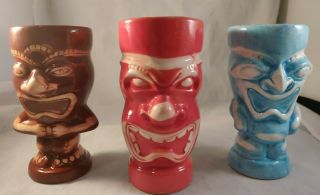 Vintage Pony Express Kanaloa Tiki Mugs,  Set Of 3 Glazed Ceramic Tikis