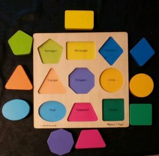Vintage Melissa & Doug Wooden 9pc Chunky Shapes Puzzle Handcrafted