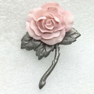 Signed Hallmark Cards Vintage Pink Rose Lapel Pin Plastic Flower Jewelry