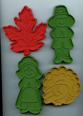 4 Vintage Hallmark Thanksgiving Cookie Cutters Pilgrims Turkey Maple Leaf