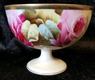 Vintage Gilded Hand Painted Porcelain Compote Pedestal Bowl.  Vienna,  Austria.