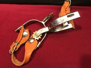 Fun Vintage Youth Ladies Engraved Details Western Riding Spurs W/ Leather Straps