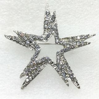 Vintage Star Burst Brooch Pin Clear Glass Rhinestone Silver Tone Costume Jewelry