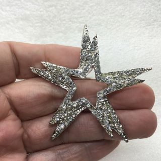 Vintage STAR BURST BROOCH Pin Clear Glass Rhinestone Silver Tone Costume Jewelry 2