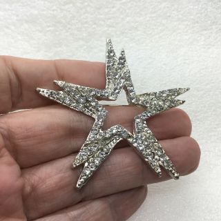 Vintage STAR BURST BROOCH Pin Clear Glass Rhinestone Silver Tone Costume Jewelry 3