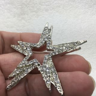 Vintage STAR BURST BROOCH Pin Clear Glass Rhinestone Silver Tone Costume Jewelry 5