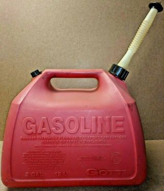 Red Pre - Ban Gott 1251 5 Gallon Vented Gas Can Fuel Easy Pour Spout W/ Cap Vtg