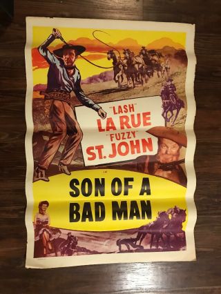 Vintage 1949 Movie Poster Lash Larue & Fuzzy St John In Son Of A Badman