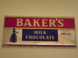 Vintage Bakers Milk Chocolate Bar 4oz Jumbo Size Advertising Candy 1960s 1
