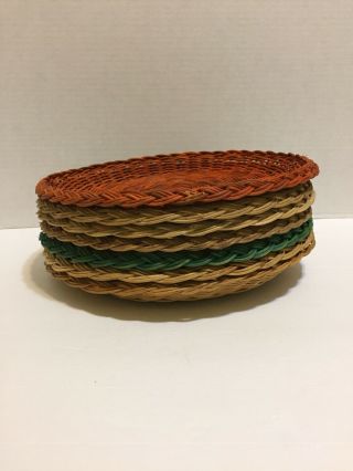 7 Vintage Wicker Rattan Bamboo Round Paper Plate Holders Multi Colored