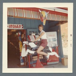 Woman On Amusement Kiddie Ride Coin Operated Horse Vintage Snapshot Photo,  1962