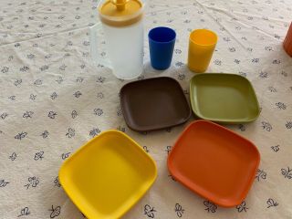 Vtg 8 Pc.  Mini Tupperware Toy Picnic Play Set Child Size Pitcher Cups & Plates