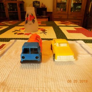 Vintage Plastic Gay Toys Cab Over Gulf Gas Truck And Yellow Pick Up Truck