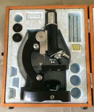 Vintage Tasco Deluxe Microscope With Wooden Case Parts