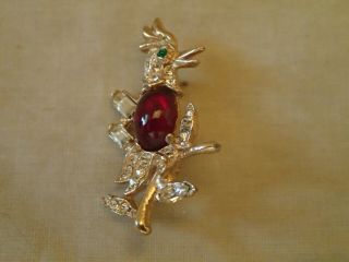 Rare Vintage Rhinestone Ruby Red Glass Jelly Belly Cardinal Bird Brooch,  Pin