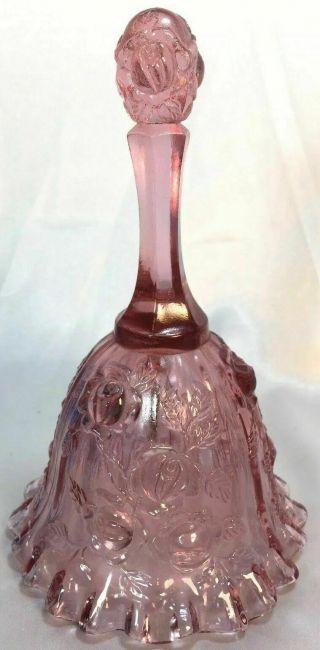 Vintage Fenton Pink Glass Cabbage Rose Pattern Bell