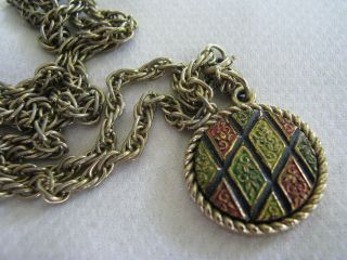 Vintage Gold Tone Sarah Coventry Prince Of Wales Chain Necklace Enamel Pendant