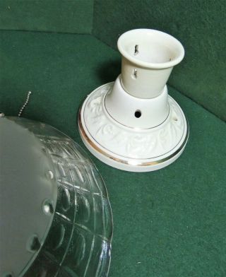Vintage Porcelain CEILING LIGHT With Hanging Shade GREAT SHAPE 3