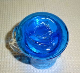 Vintage Pilgrim Aqua Blue Crackle Art Glass SQUAT Creamer Pitcher Hand Blown MCM 4