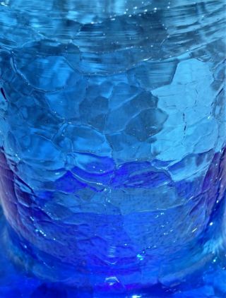 Vintage Pilgrim Aqua Blue Crackle Art Glass SQUAT Creamer Pitcher Hand Blown MCM 5