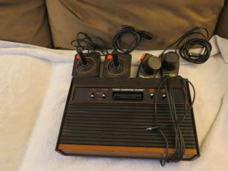 Vintage Atari Game System Model Cx - 2600a Woodgrain 4 Controllers