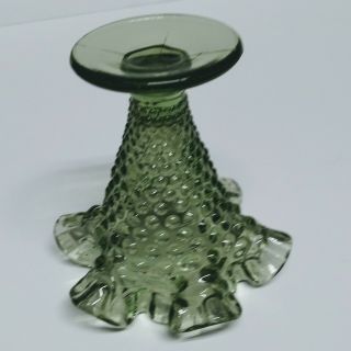 Small Vintage Fenton Colonial Green Glass Hobnail Vase Ruffled Edge 4
