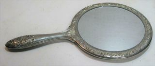 Vintage Silver Tone Hand Held Mirror Good Quality Heavy Vanity Mirror