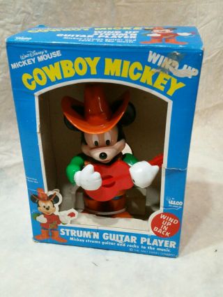 Vintage Walt Disney Mikey Mouse Wind Up Cowboy Guitar Player Toy