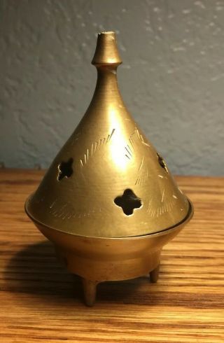 Vintage 3 1/2” Brass Cone And Resin Incense Burner