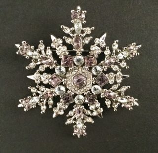 Vintage Talbots Jeweled Rhinestones - Silver Toned Snowflake Brooch Pin - 2.  5 "