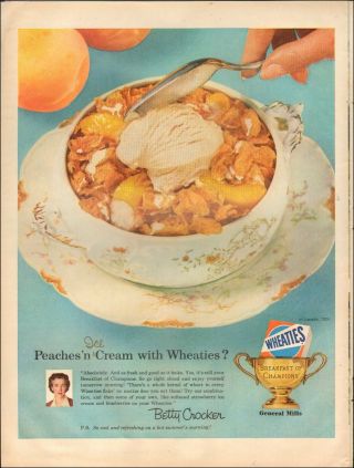 1956 Vintage Ad For Wheaties`breakfast Of Champions " Betty Crocker Bowl Peaches