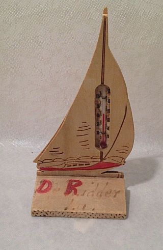 1940 Vintage Wooden Thermostat (not) Sail Boat De Ridder Louisiana 6x3 "