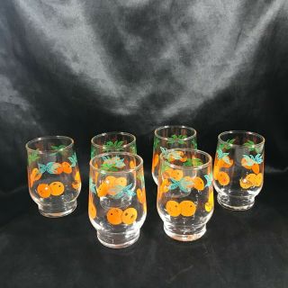 Set Of 6 Vintage Anchor Hocking Juice Glasses Oranges Design